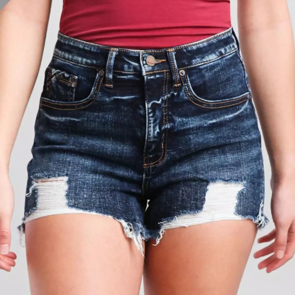Buckle Fit No. 75 High Waisted Dark Wash Distressed Cutoff Jean Shorts Size 26